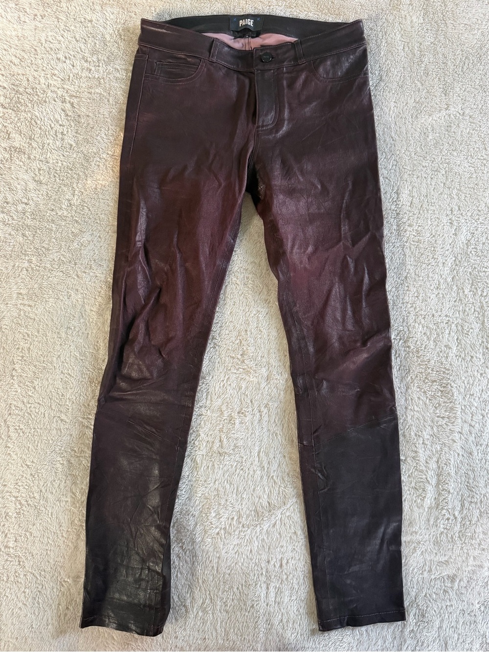 NWOT Paige Hoxton Skinny Leather Pants in Black Cherry sz 28 - Picture 3 of 12